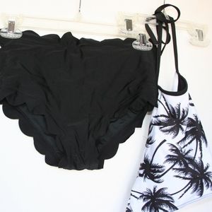 NEW Palm Tree Bikini Top with Scalloped Bottoms Sm